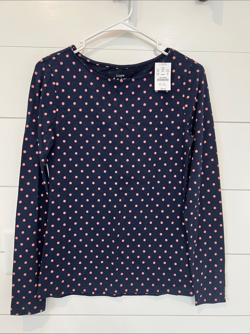 J. Crew Navy Long-Sleeve Top Navy with Pink Polka Dots